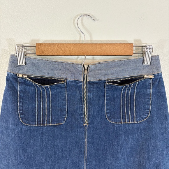 Rebecca Taylor Denim Pencil Skirt Size 6 Zipper Pocket Split Medium Wash Preppy - Picture 4 of 10